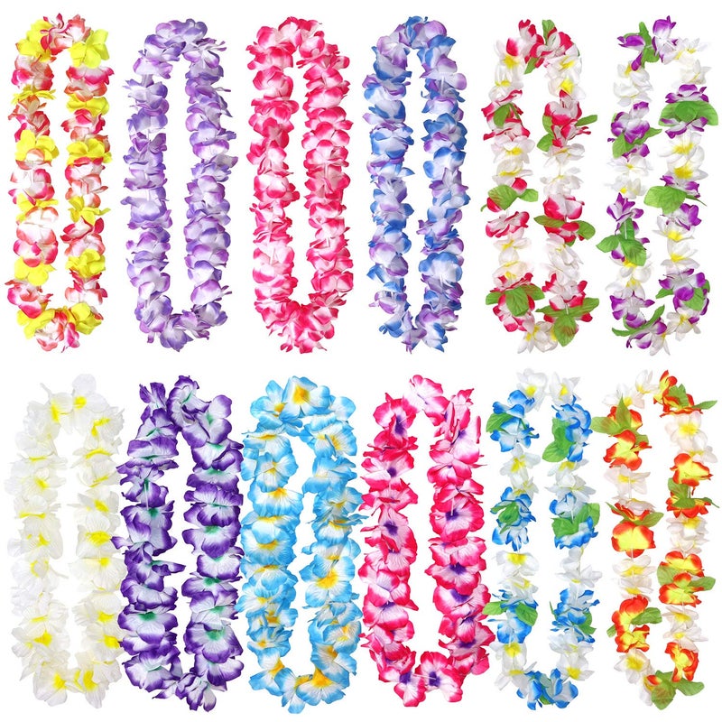 Millennial Essentials 12 Pack Thickened Hawaiian Leis Floral Necklace for Hula Dance Luau Party, Party Favors Celebrations and Decorations - Image 1